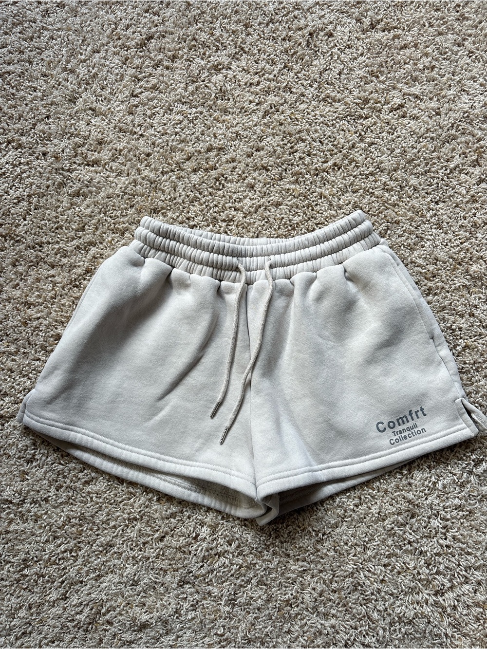 Comfrt Tranquil Collection Cozy Drawstring Shorts Light Tan Neutral Sz M